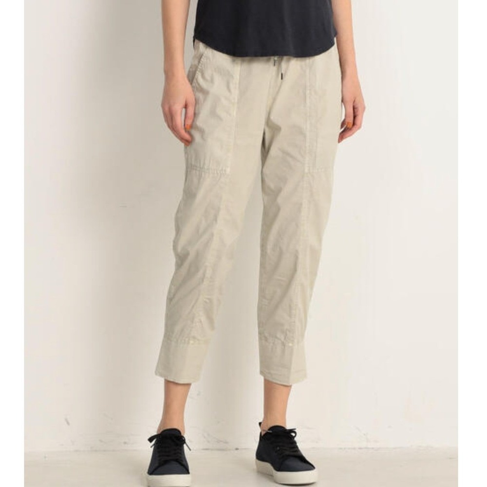 James Perse Stretch Cotton Drawstring Crop Pants Size Large Beige Casual Utility